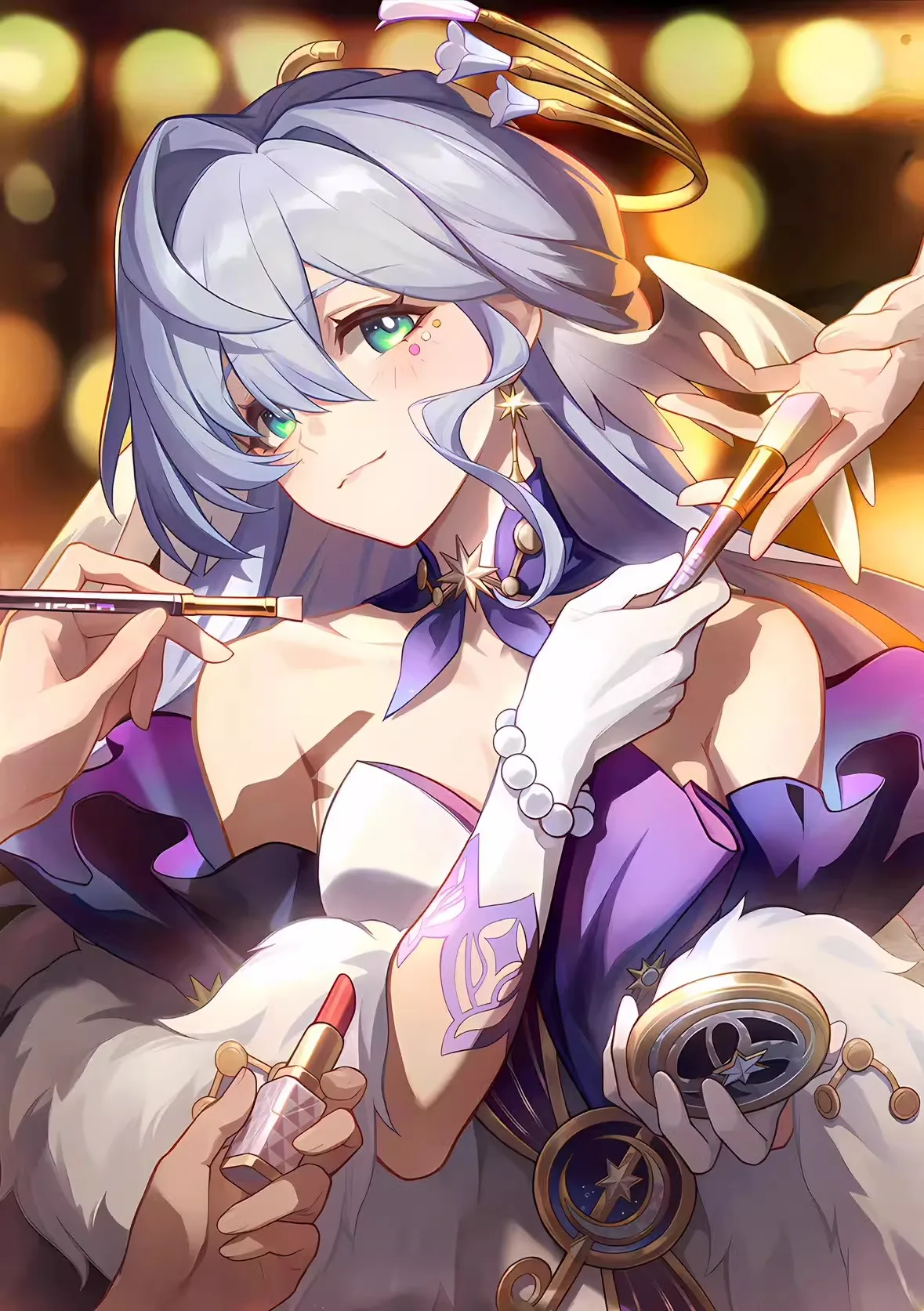Game Robin Honkai Star Rail Cosplay Make-up Laser Gold Mirror Accessories Collectible Art Decoration For Women Girls Halloween 13 Game Robin Honkai Star Rail Cosplay Make-up Laser Gold Mirror Accessories Collectible Art Decoration For Women Girls Halloween 4