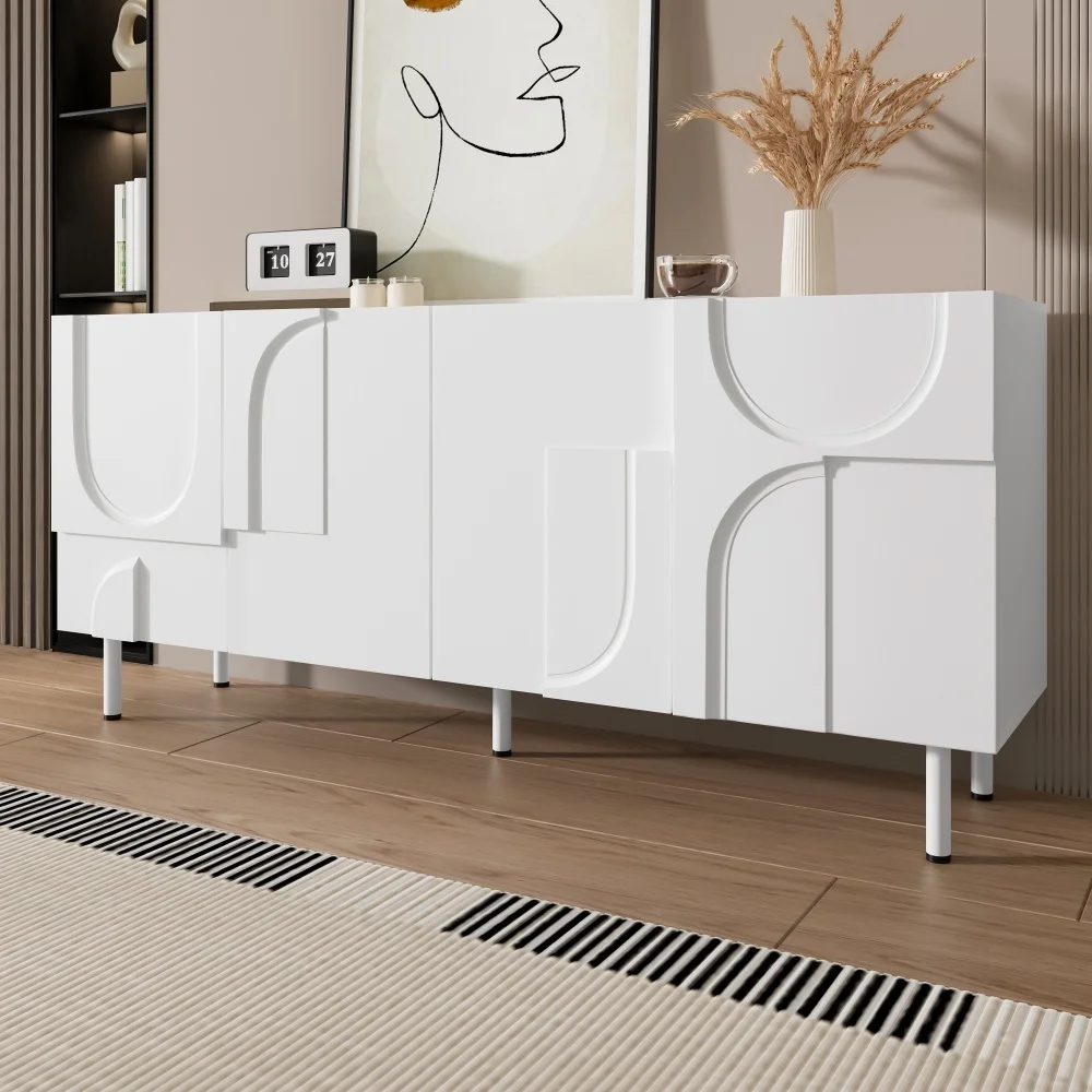 PINGGO Geometrisches Weißes Designer-Sideboard Moderner Minimalistischer Schrank mit Unregelmäßigen Kurven für Esszimmer – Detail 6