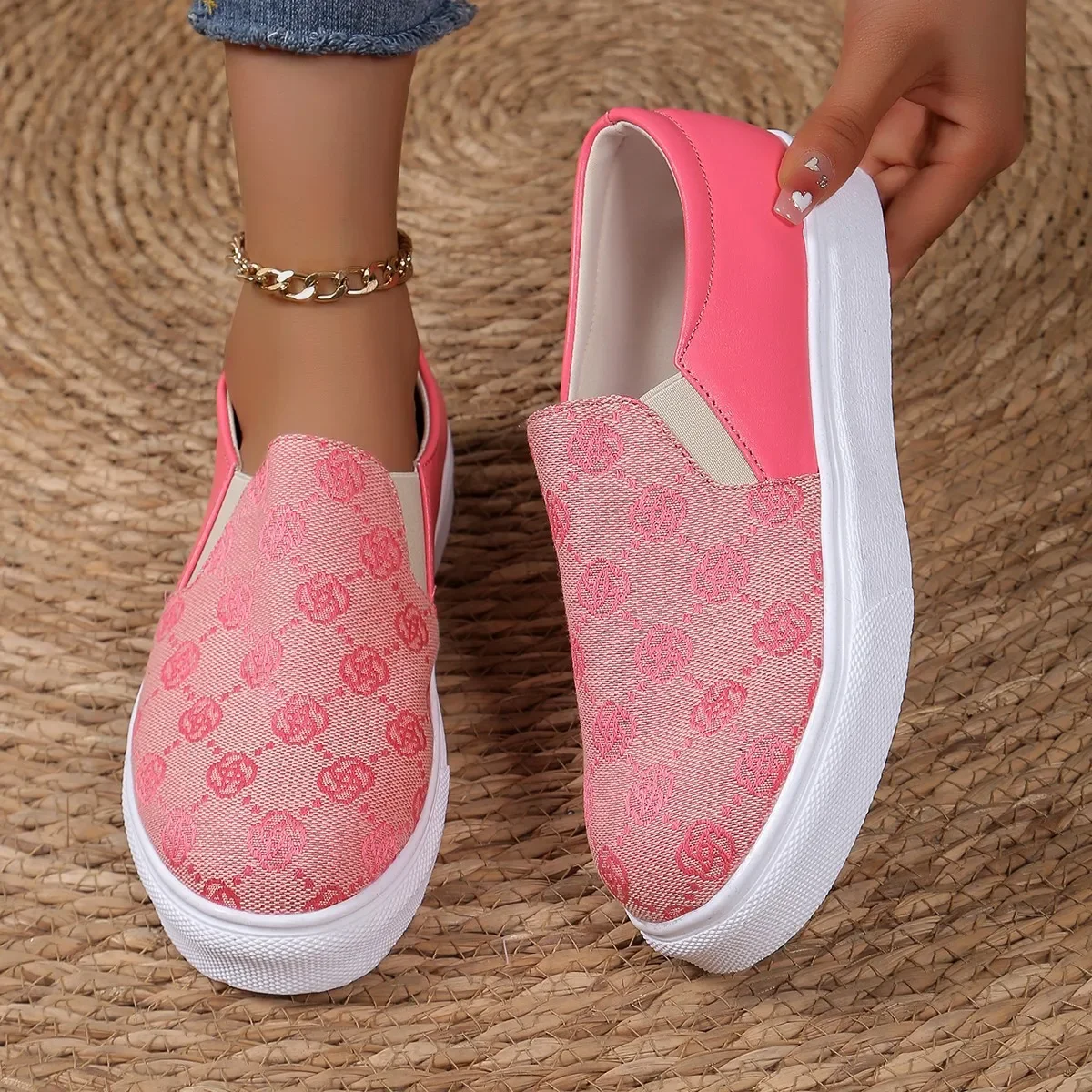 Fashion Casual Sneakers Women Shoes 2024 Women Flats Rhinestone Bling Chic Shining Star Sewing Thick Sole Slip on Platform