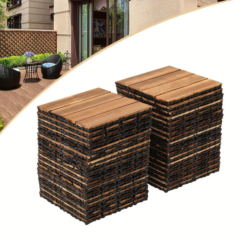 1pc Hardwood Interlocking Patio Deck Tiles Wood Flooring DIY Outdoor 12''x12'' solid wood flooring