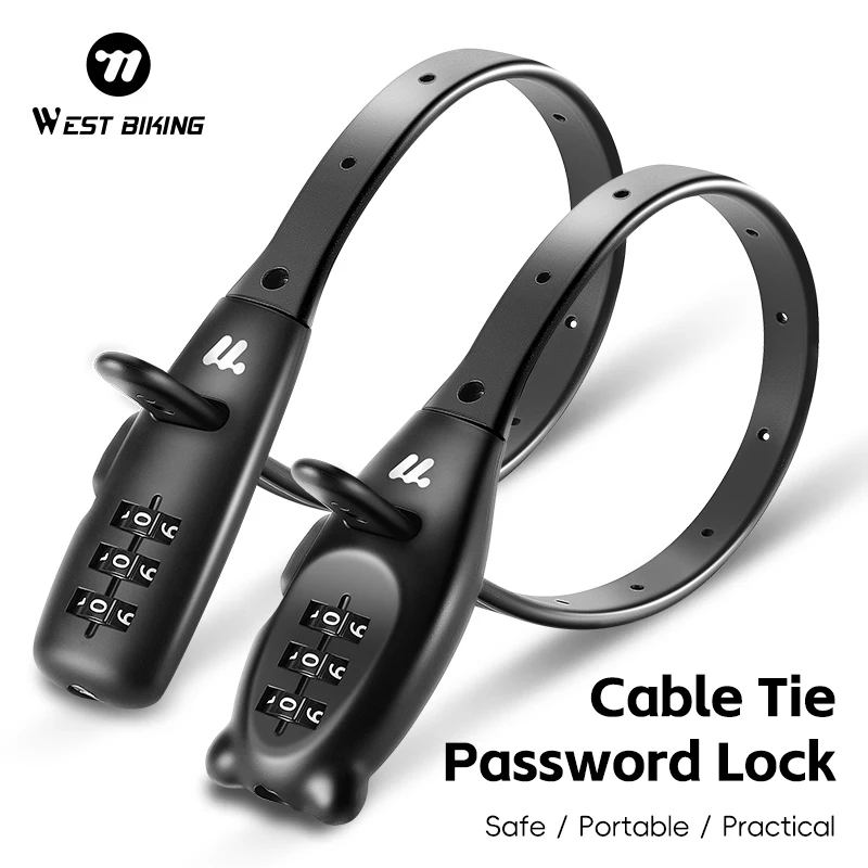 WEST BIKING Portable Bicycle Lock Cable Tie Zinc Alloy Password Lock Anti-Theft Bike Helmet Lock Freely Adjustable Rope Lock