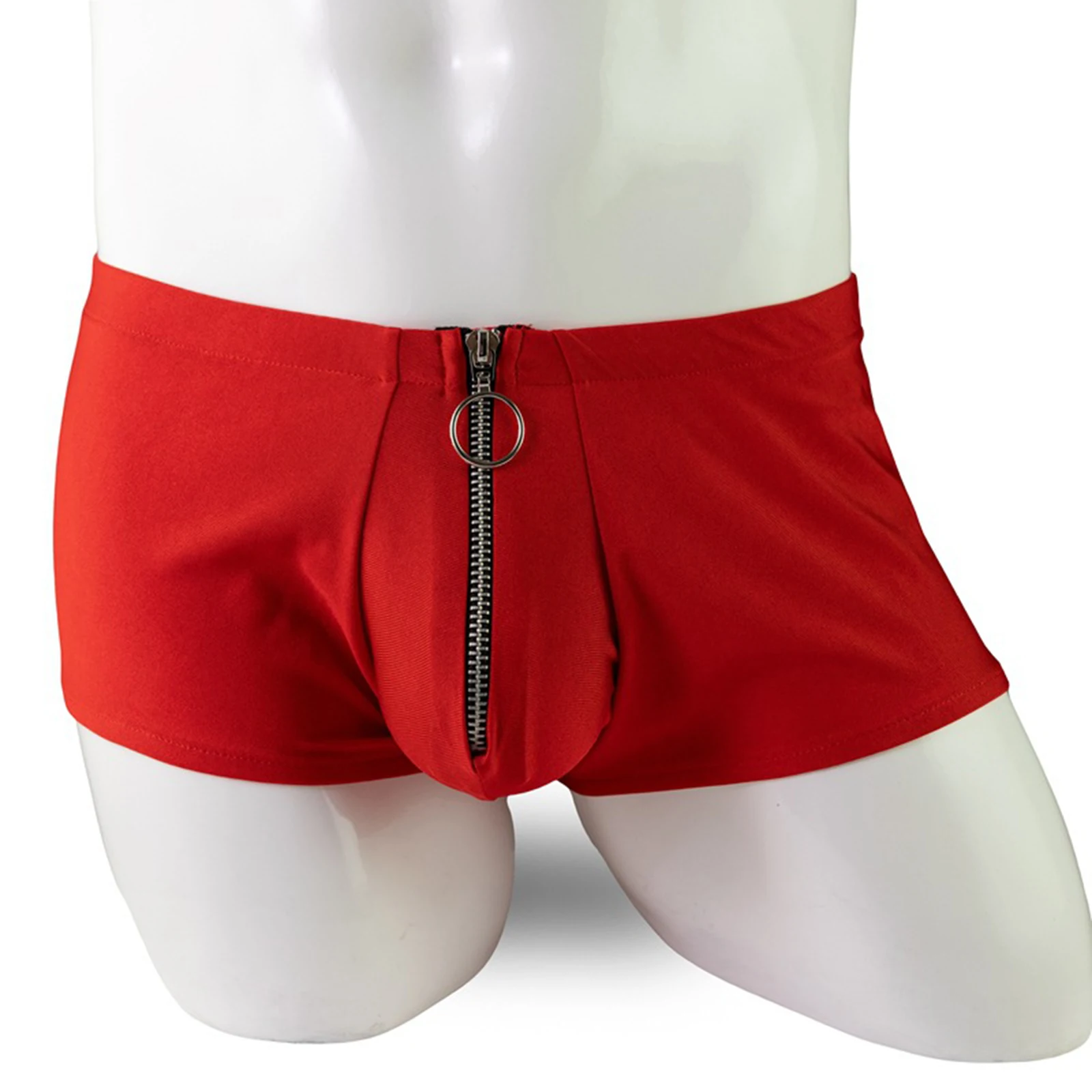 

Mens Sexy Red Boxers Briefs Comfortable Soft Bulge Pouch Trunks Underwear Zip Up Adjustable Pouch Erotic Boxer Shorts Lingerie