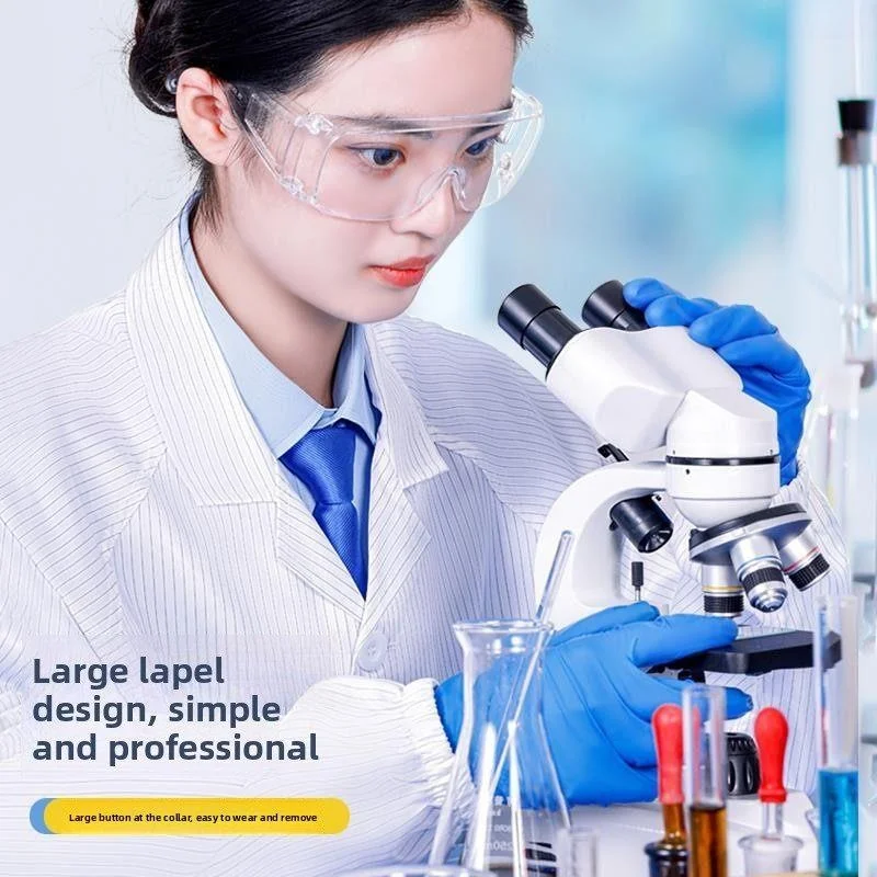 먼지 방지 실험복 긴형 정전기 방지 작업복 식품 산업용 흰색 및 파란색 먼지 오염 방지 성인용