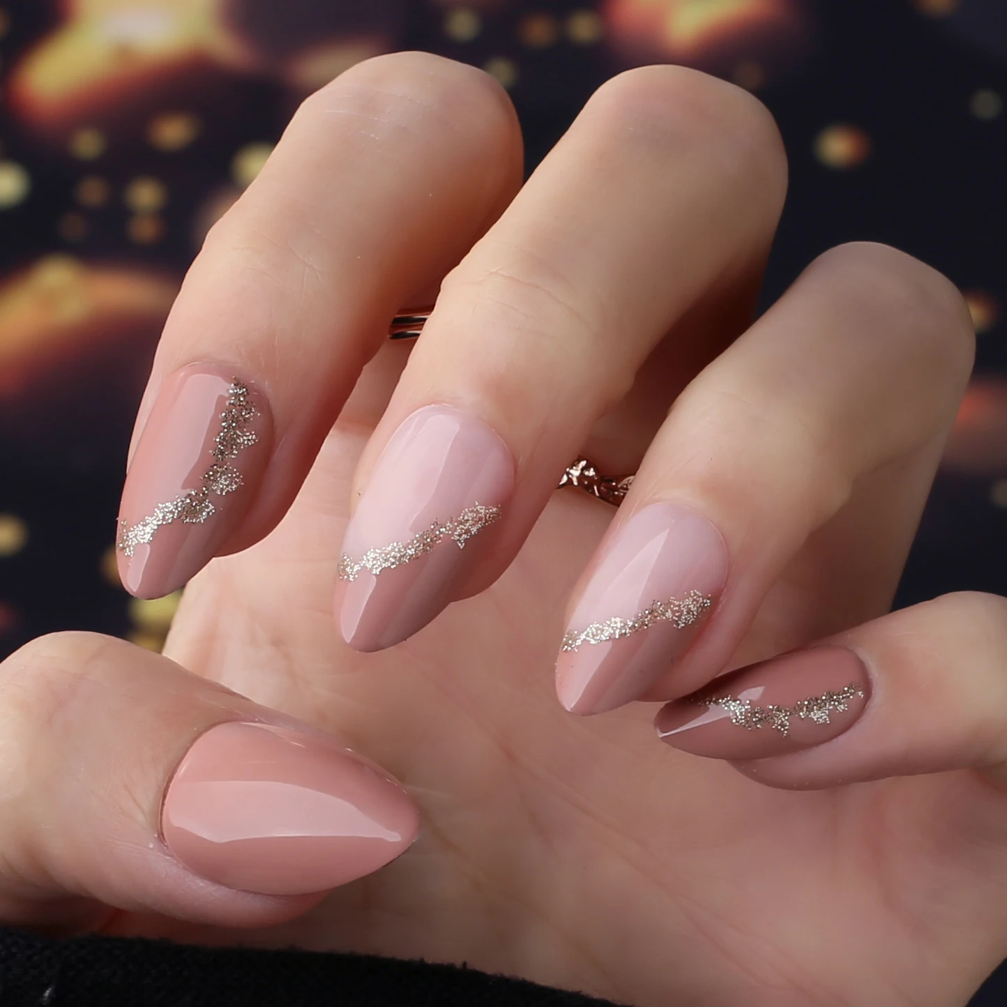 Almond Short False Nail Glitter Pink French Press on Nails for
