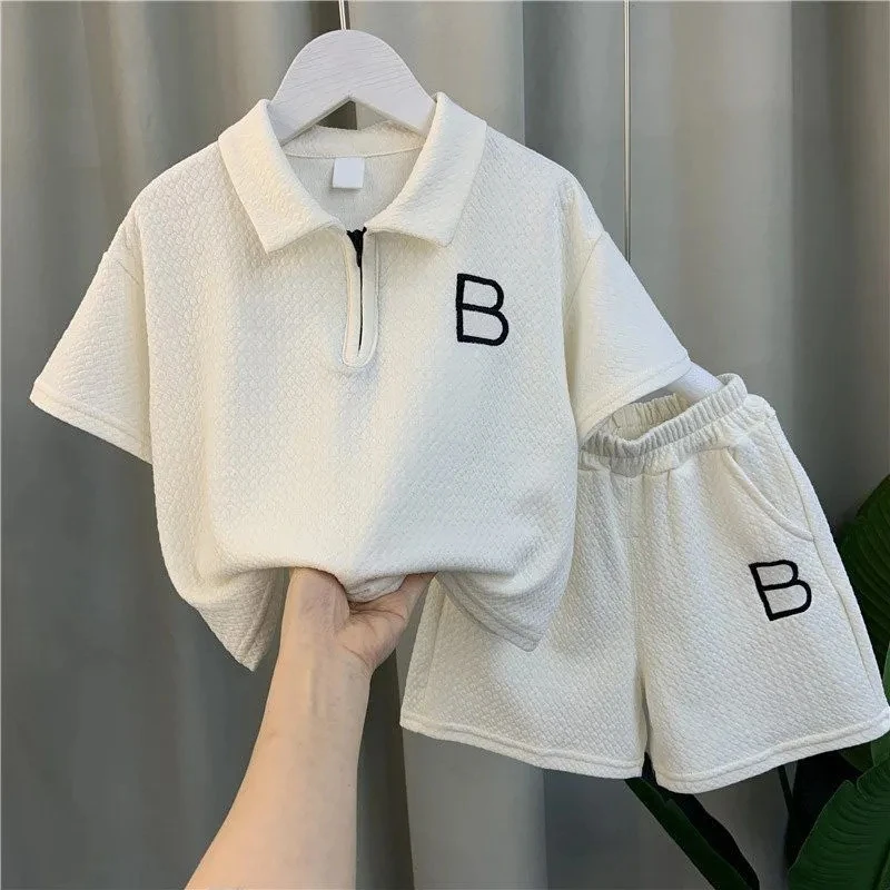 

Boys Summer Set 2023 New Fashionable Baby Network Red Polo Sportswear Children's Cool Casual Short Sleeve Set
