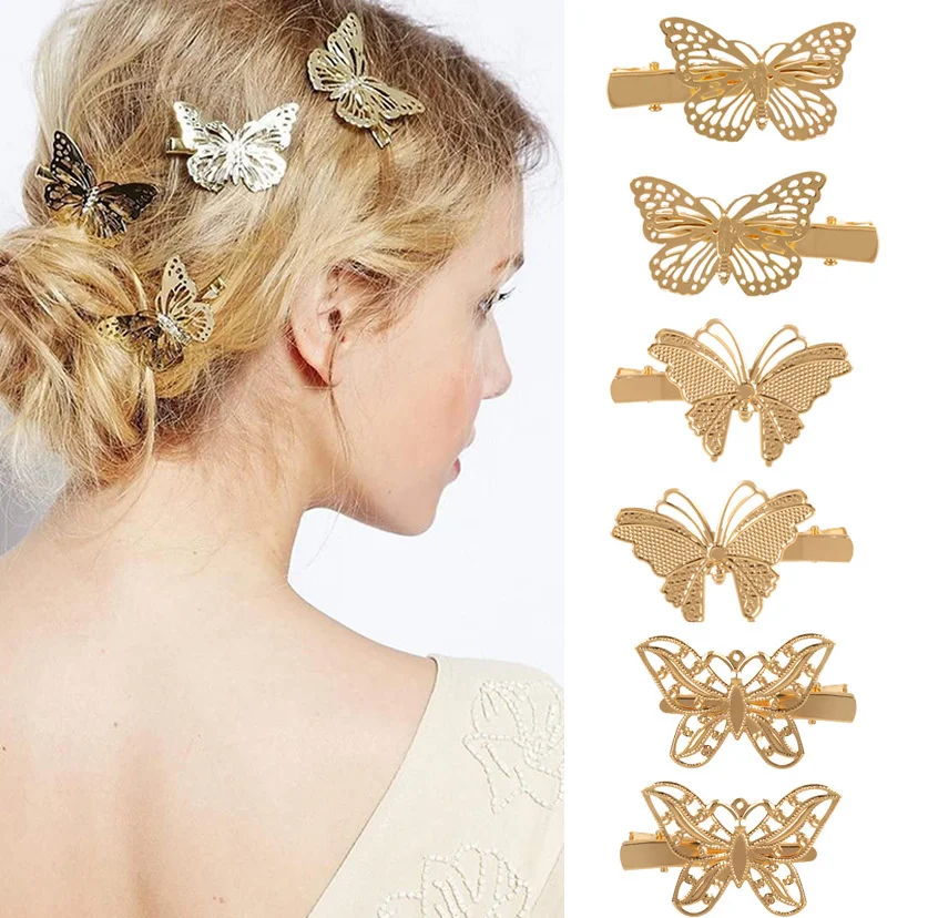 Creative Three-dimensional Metal Butterfly Hairpin Wedding Hairstyle Headwear Accessories Golden Alloy Flies Hair Accessories 3d three dimensional memo pads constellations note pad construction paper carving crafts sticky notes creative gift