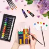 Acrylic Glass Paint Set with 6 Brushes, 1 Palette, 12/24 Colors 12ml,Stain Glass Paints for Wine Glass, Waterproof Acrylic Paint 3