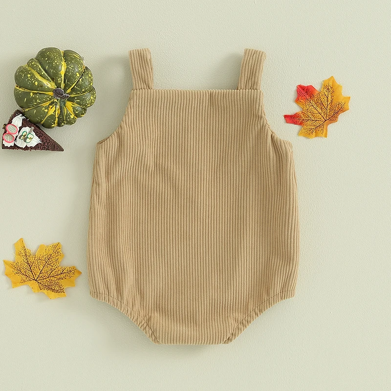 Baby Boys Girls Casual Romper Thanksgiving Outfits Infant Turkey/Cake Print Sleeveless Button Jumpsuits Corduroy Clothes