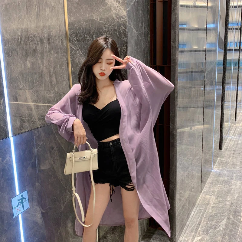 MEXZT 여름 여성 블라우스, 퍼프 소매 긴 쉬폰 자외선 차단 셔츠, 블랙 화이트, 루즈 캐주얼 자외선 차단 셔츠 상의, 가디건