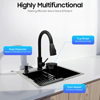 Multi-functional Kitchen Sink with Retractable Faucet, Soap Dispenser and Drip Basket Black Stainless Steel Sink 3 Specification 2