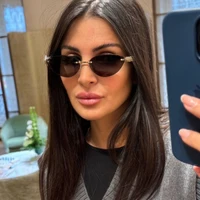 Lunettes de soleil sans monture à rivets œil de chat pour femmes, marque de mode de luxe, ovales et étroites, tendance, élégantes, uniques, 2025 2