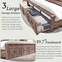 Farmhouse King Size Bed Frame with Roman Column Decoration,with 51" Tall Headboard, Wood Bed Frame with 20" Tall Footboard. 2