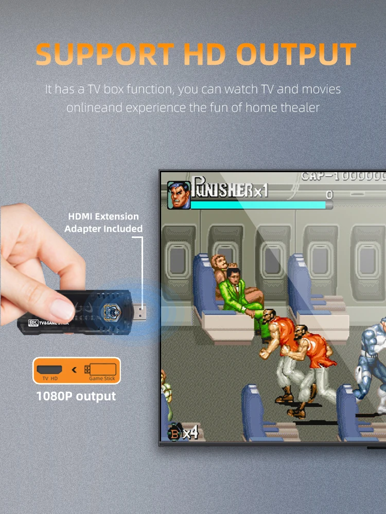VILCORN 넷플릭스 유튜브용 TV 게임 스틱, 4K HDR 와이파이 파이어 TV 스틱, 레트로 게임 콘솔, PS1, PSP, N64, GBA, 안드로이드 TV 박스용, TG8