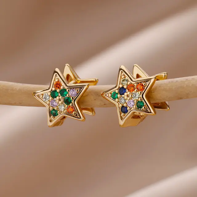 Zircon Star Pendientes Earrings for Women Girl Stainless Steel Gold Color Earring Y2k Wedding Aesthetic Jewelry aretes mujer 2