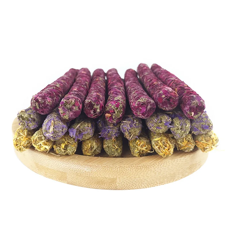 Palo de lavanda de caléndula rosa, juguete para masticar Molar para conejos, palitos para masticar para hámster, Chinchilla, conejillo de indias, golosinas molares, merienda, 6 uds. 6