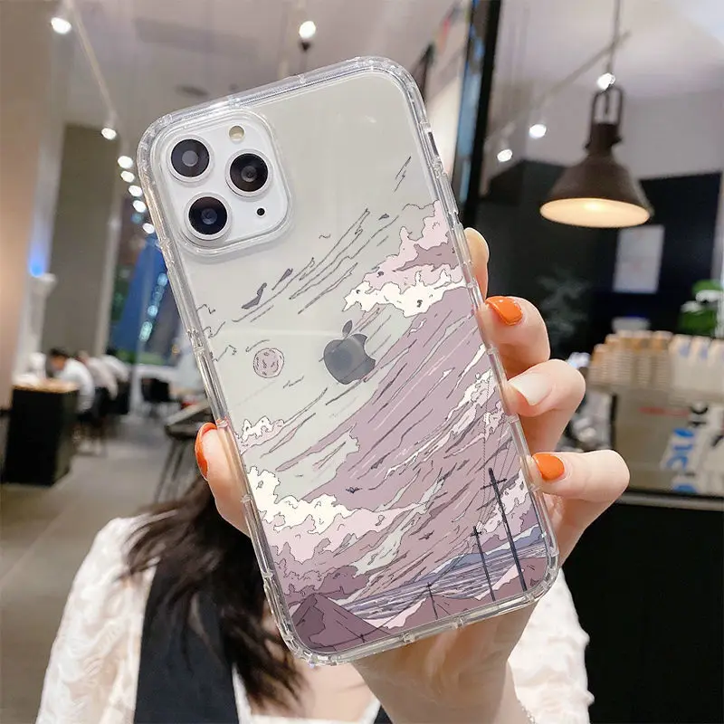 iphone 11 card case Korean Sunset Scenery Funda Phone Case For iPhone 11 13 12 Pro Max 12 13 Mini X XR XS MAX SE 2020 7 8 6s Plus Shockproof Celular iphone xr waterproof case