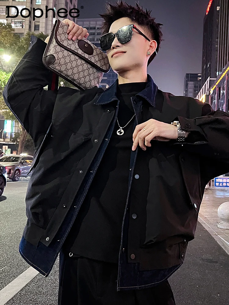 

Fashionable Men's 2023 New Winter Down Cotton-Padded Coats Trendy Male Handsome Denim Patchwork Cotton-Padded Jacket Coats
