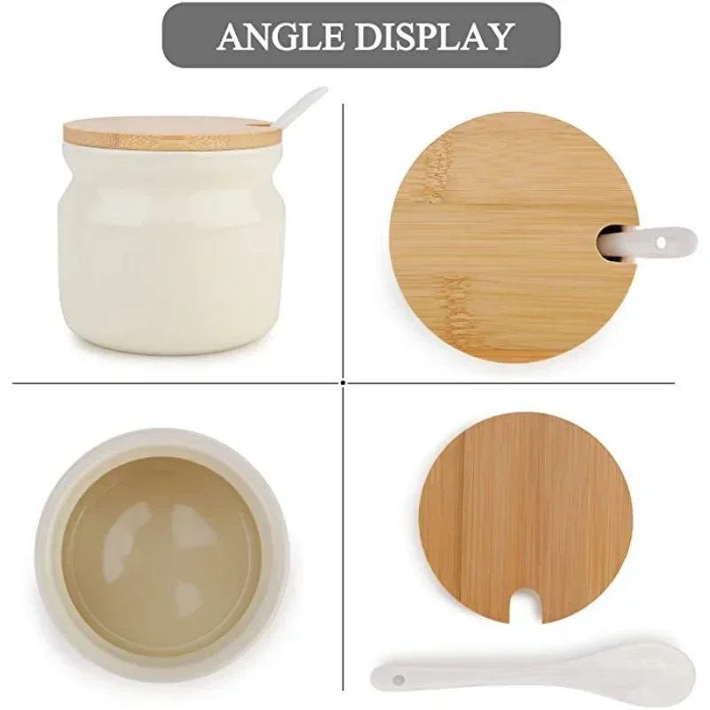 Household Kitchen Seasoning Tank Ceramic Salt Tank Oil Bottle Seasoning Set Bamboo Board Base Set