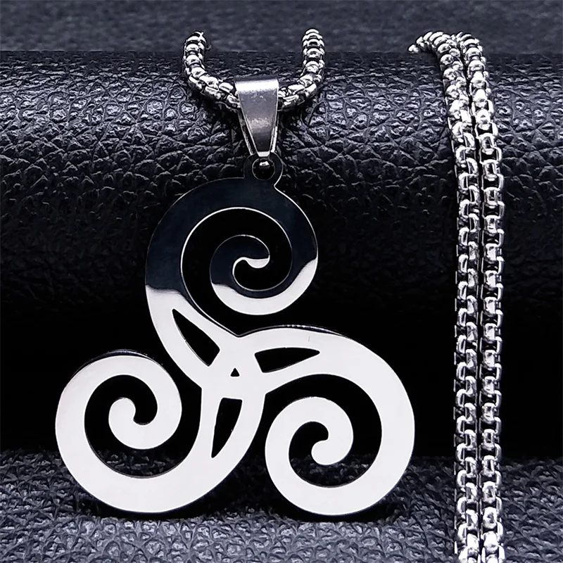 Collana Uomo Donna Con Nodo Celtico Triskele E Luna | Ciondolo In Acciaio Inossidabile 3,2x3,5 Cm | Gioiello Wiccan Irlandese