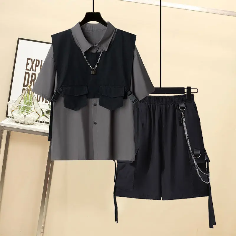 Summer Outfits for Women 2023 New Korean Version Arrival Loose Vest Short Sleeved Shirt Work Shorts Three Piece Set Ins Trend new arrival bamboo table three piece jewelry display stand earrings nexklaces pendants jewelry props simple jewelry packaging