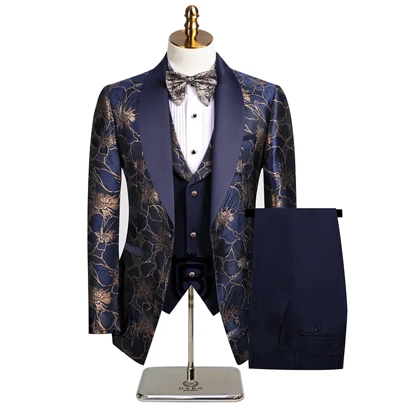 Elegant Wedding 3 Piece Jacket Pants Vest Purple Male Suits Blazer