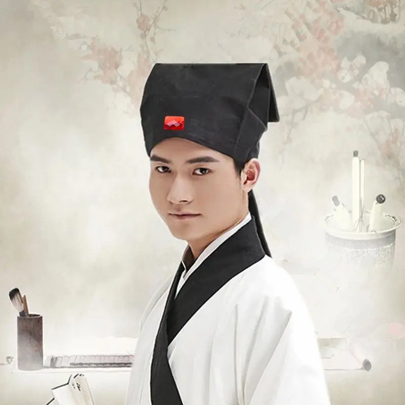 Фото Шапка Hanfu для мужчин, Китайская традиционная Учительская древняя Учительская черная шапка, головной убор, мужское винтажное полотенце Конфуцианская, шляпа для косплея для детей №3