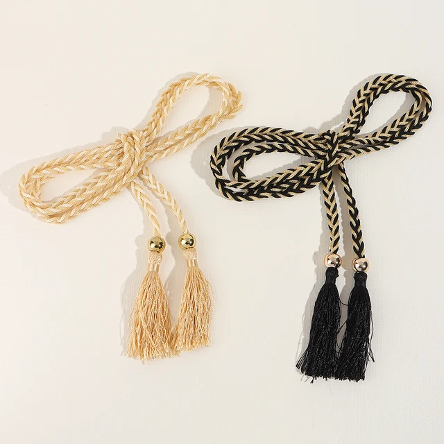 Ladies Belts Hedyzone Women's Waist Rope Belts Woven Tassels Chain
