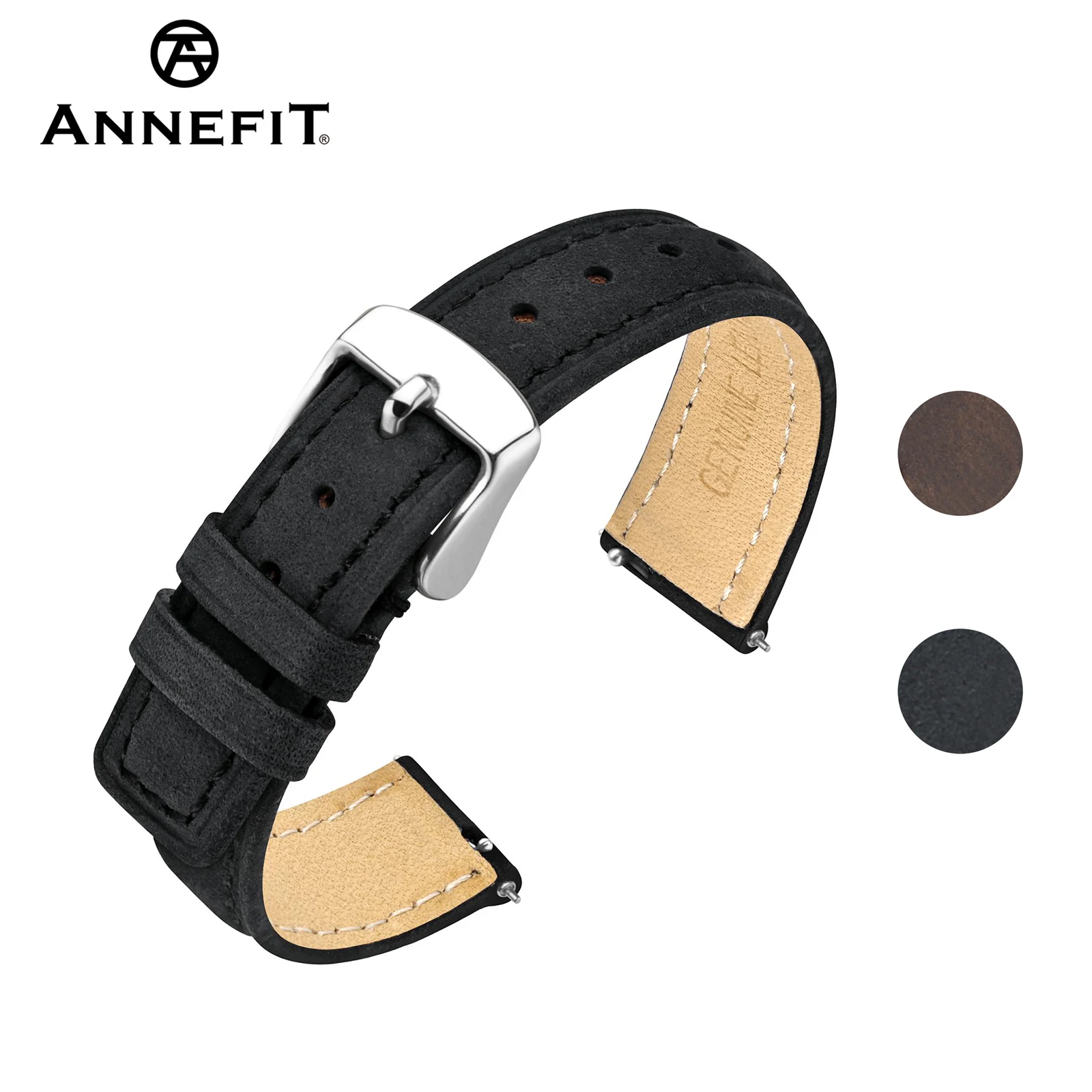 

ANNEFIT Genuine Leather Watch Strap 14mm 16mm 18mm 19mm 20mm 21mm 22mm 23mm 24mm Quick Release Replacement Watchband Unisex