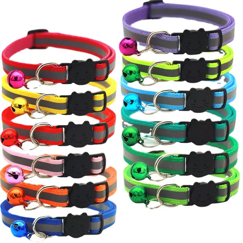 

Adjustable Pet Dog Cat Collar Reflective Breakaway Buckles with Bell Colorful for Pets Puppy Kitten Cat Dog Collar Accessories