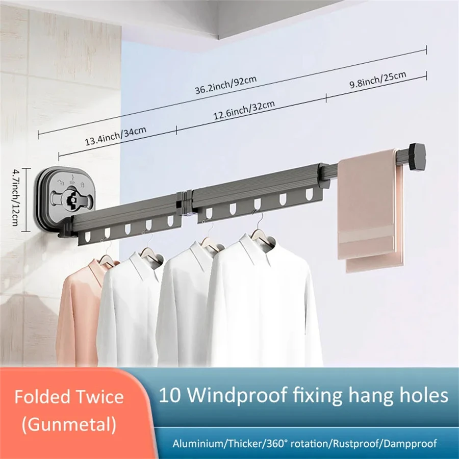 Suction Cup Retractable Cloth Drying Rack Household Wall Mount Laundry Drying Ra