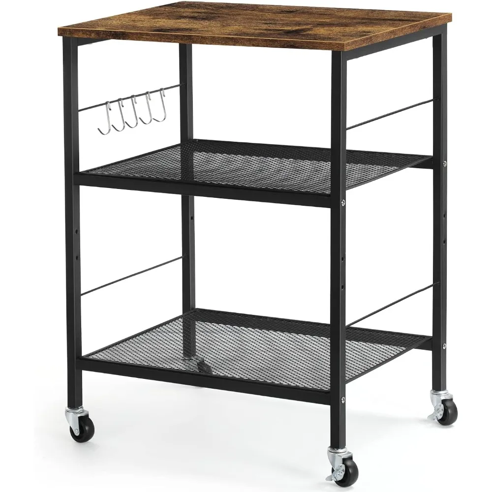 

LIANTRAL Rolling Cart, 3-Tier Utility Microwave Bar Coffee Cart Kitchen Storage Shelf On Wheels, Brown Large Side