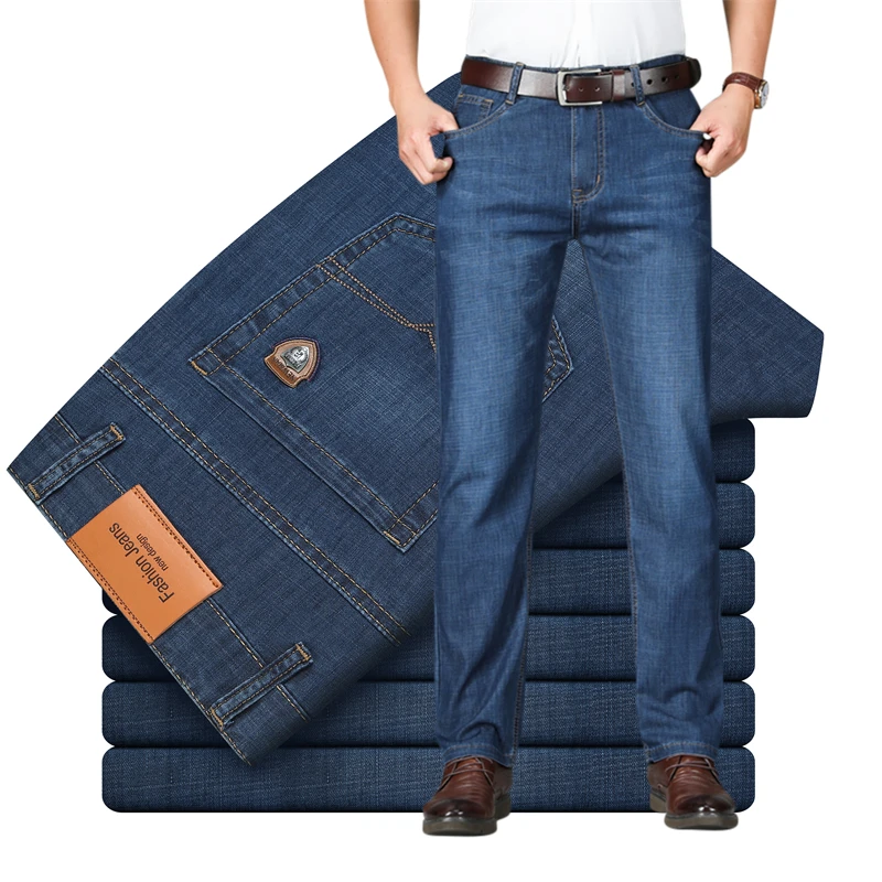 Spring and Summer Fitted Straight Lightweight Jeans Classic Business Casual High Waist Men's Thin Stretch Jeans men jeans,mens jeans,business jeans,jeans trousers,elastic jeans,denim trousers