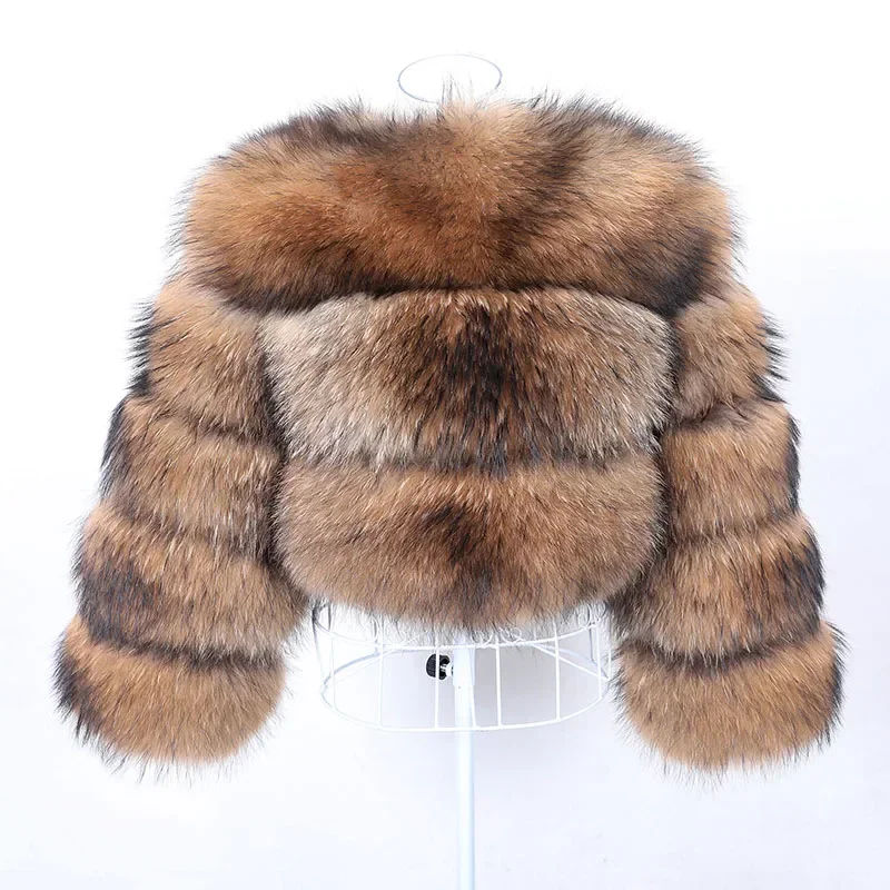 Maomaokong Real Fur Coat Women Natural Raccoon Fur Jacket Female Winter Warm Fox Fur Coat High Quality Long Sleeve With Hat