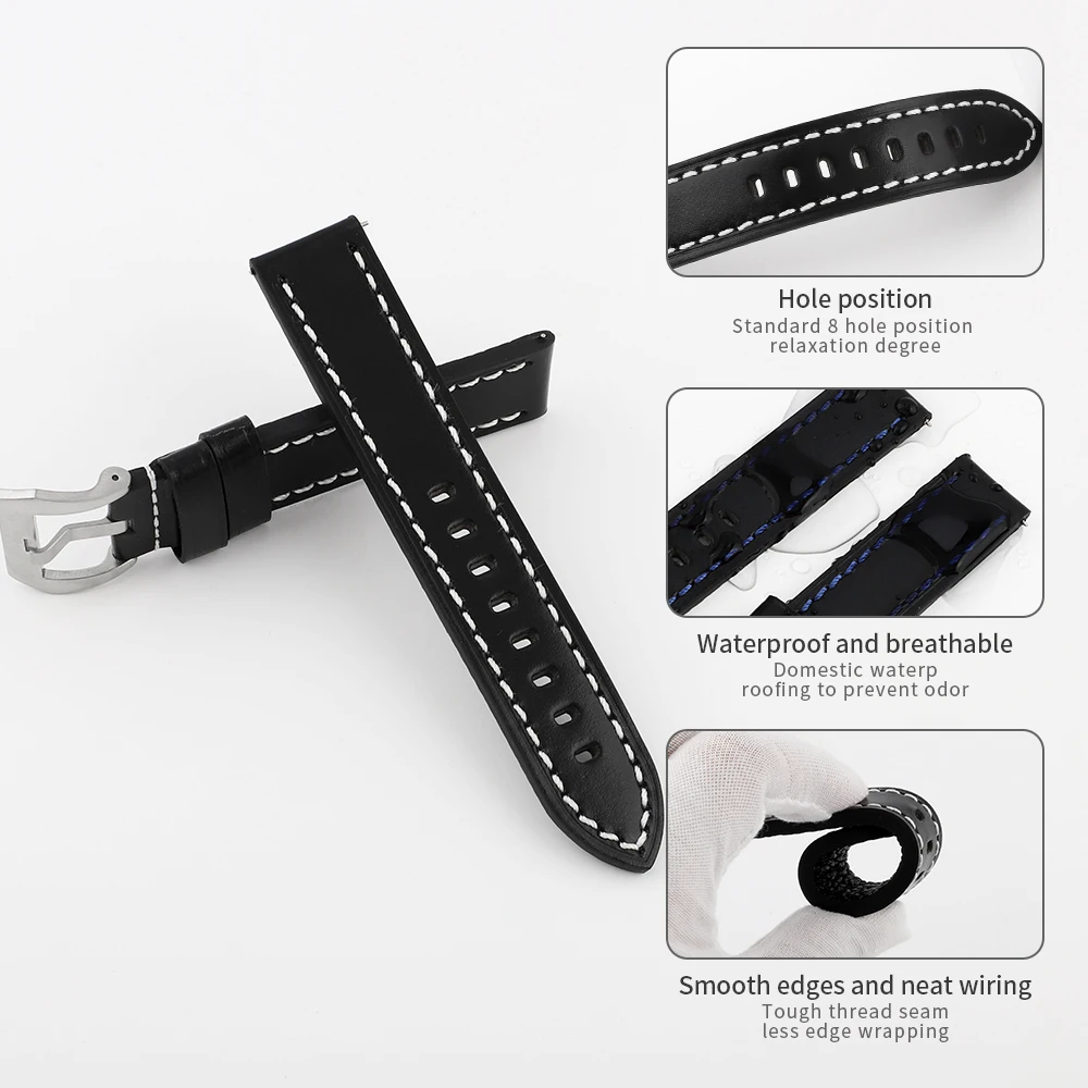 Hand-Stitched Quick Release 20mm Watch Strap – Premium Handmade Wristband Accessory