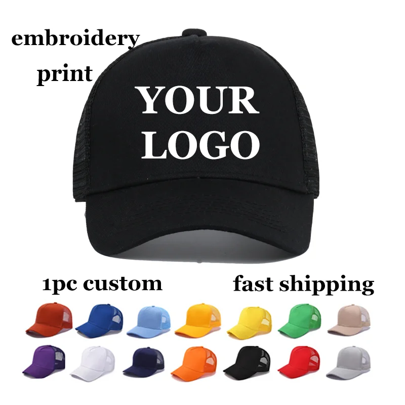 Baumwolle 5-Panel Mesh Baseball Cap für Männer individuelles Logo atmungsaktive Trucker Hut Sommer Frauen verstellbare einfarbige Schirmmützen