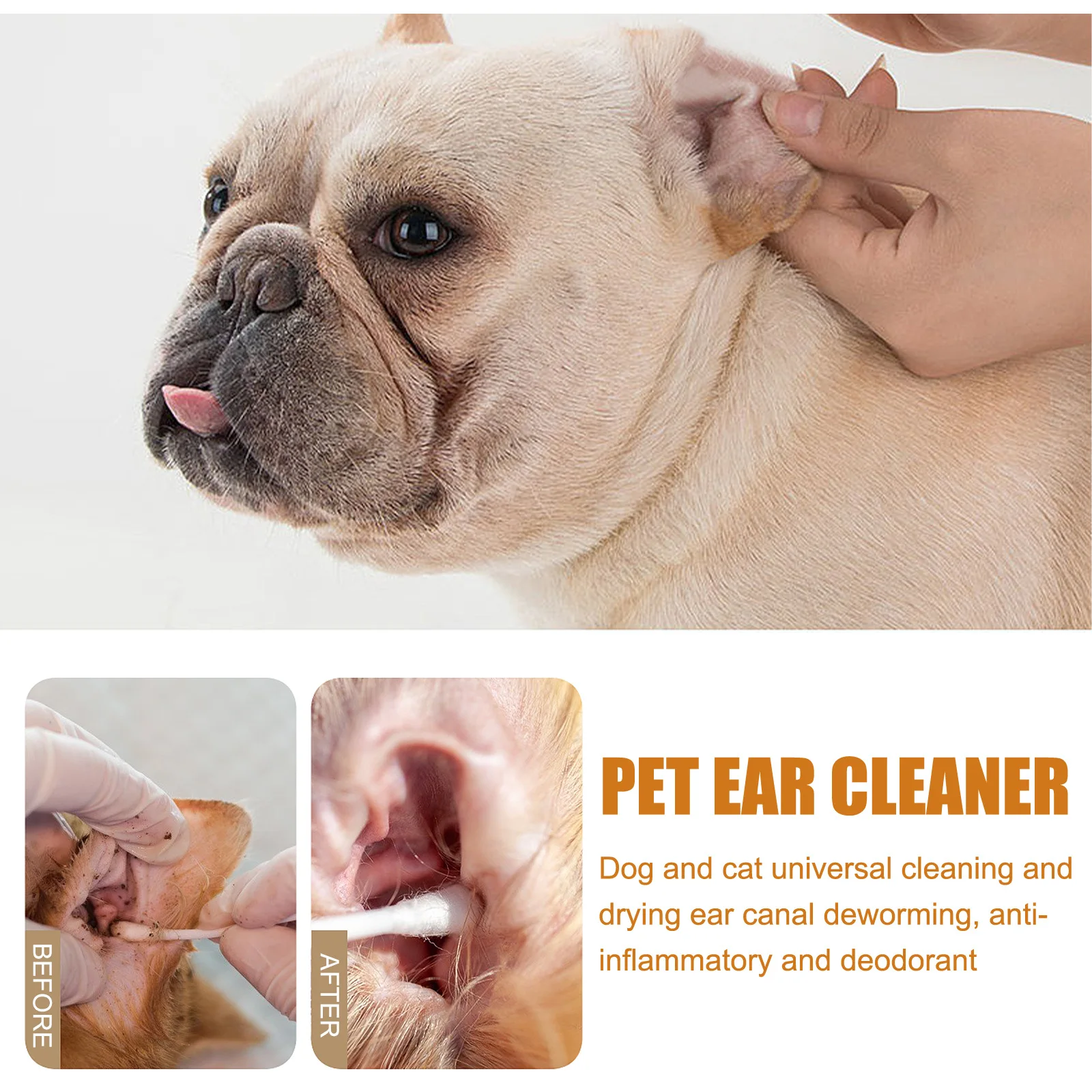 Pet Ear Cleaner with Cotton Swab for Cat and Dog Ear Mite Removal Itching Relief Cleaning Drops Canal Deodorization