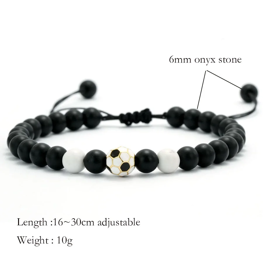 Braided Football Bracelet for Men with Onyx Stone Beads