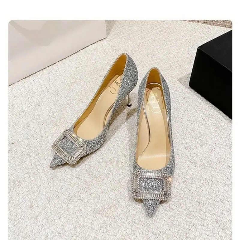 Women's High Heels Pointed ToeGlitter Woman Sexy Wedding Shoes Gold Sier Party Femme Pumps_voghion.com