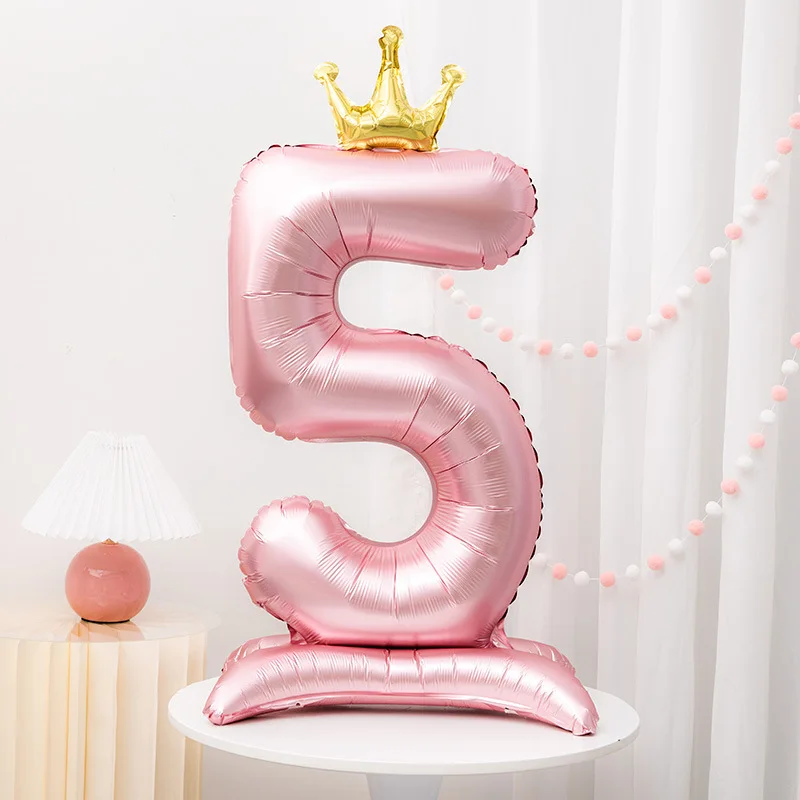 1pc 42 zoll Crown Decor Rosa/Azure Aluminium Folie Anzahl Ballon Für Geburtstag Party Dekoration Lieferungen Mädchen und jungen Feier – Detail 13
