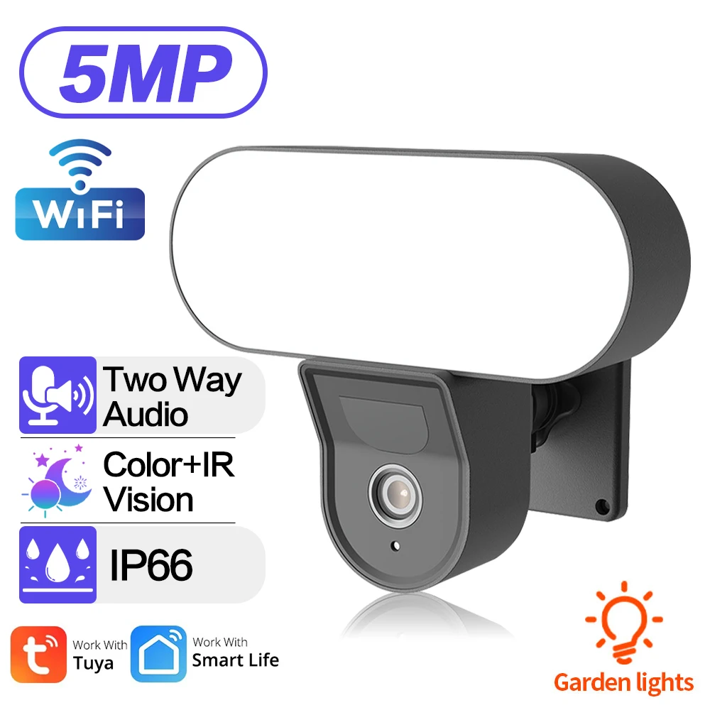 Floodlight Camera Tuya Smart Life Security 3MP HD Cloud Storage Wireless  WiFi Smart HD Night Vision Surveillance Camera Two-way Audio and Alarm