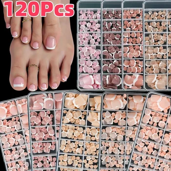 120Pcs 9-Colors French Fake Toenails Summer Short Sqaure Press On Toe Nails Tips Glossy Nude/Pink/Brown Full Cover False Toenail 1