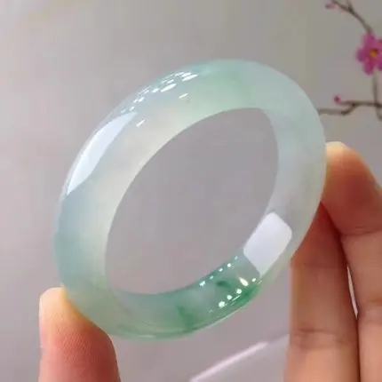 

zheru jewelry natural light green two-color Burmese jadeite 54mm-64mm bracelet elegant princess jewelry for mother to girlfriend