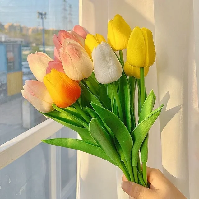 1/3/5 pièces tulipes fleurs artificielles vraies fleurs au toucher tulipe Bouquet décor faux tulipes fleur pour décorations de mariage à la maison 3