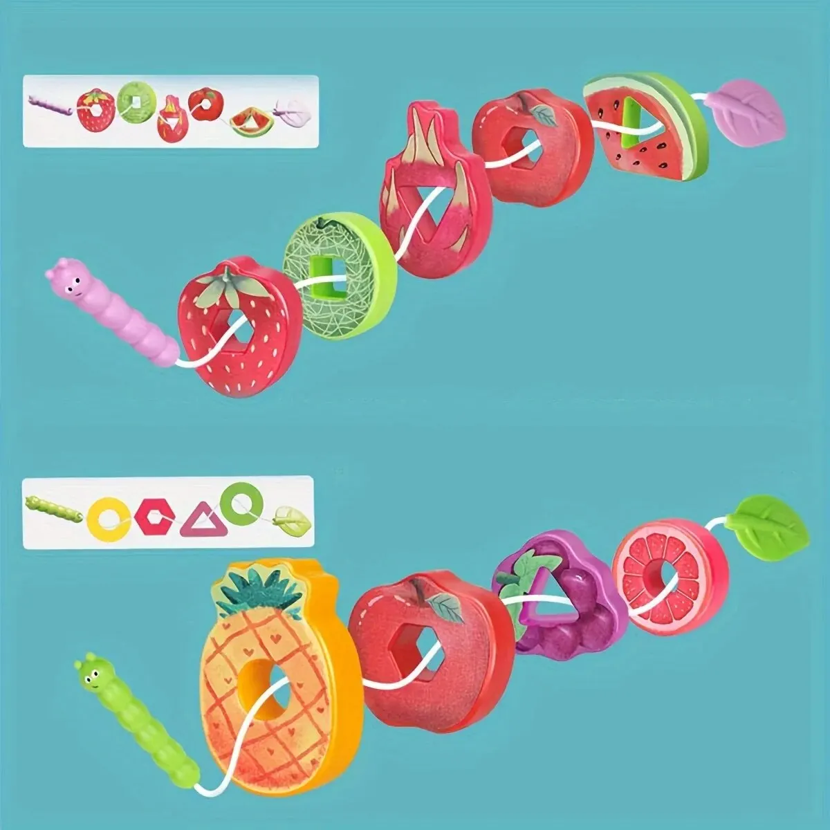Kids Fruits Vegetables String Toys Greedy Eating Bugs String Intelligence Shape Training Interactive Fun Early Educational Toy