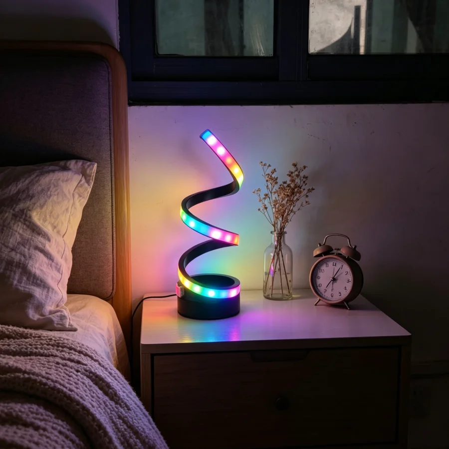 1PC RGB 스파이럴 테이블 램프 (파티용), 색상 변경 LED 데스크 라이트 (USB 포함), 침실, 바, 게임룸용 멋진 분위기 조명