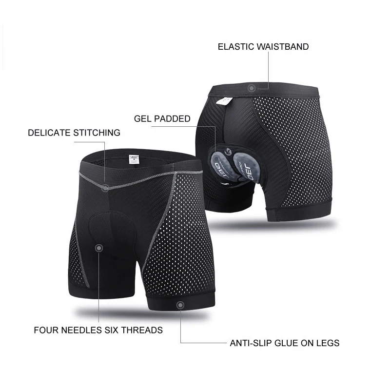 X-TIGER Men Cycling Shorts Summer Cycling Underwear Breathable Mesh Bicycle Underpants Shockproof Gel Pad Riding Bike Shorts Cycling Underwear
