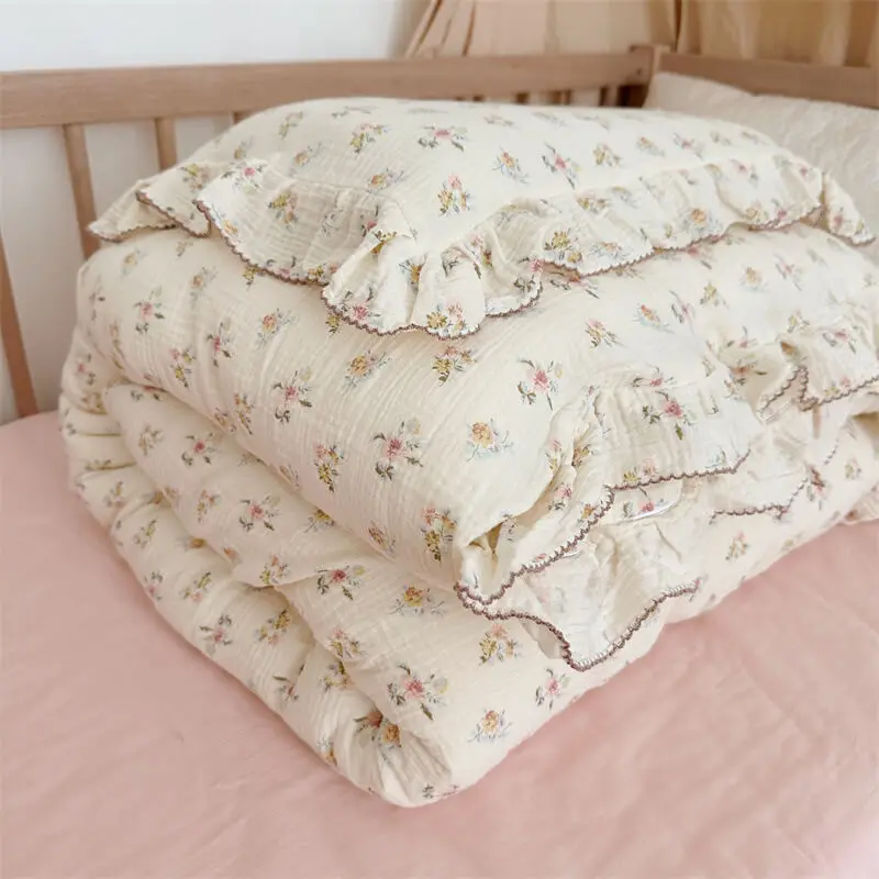 Cotton Muslin Baby Duvet Cover and Pillowcase Toddler Girls Floral Bedding Set