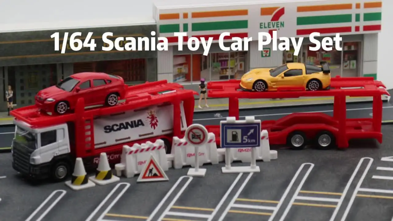 1/64 Scania Transporter Playset Car Toy For Children Trailer Tow