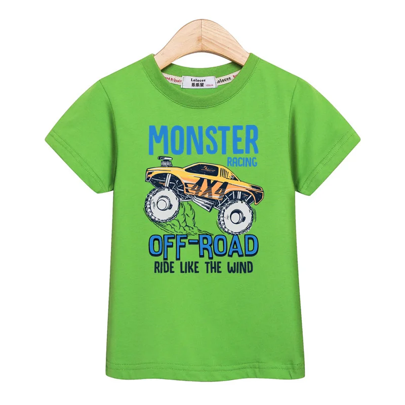 3-13T Baby Boys Monster Truck T-shirt Children Short Sleeved Cotton Clothing Summer Cartoon Shirt 4