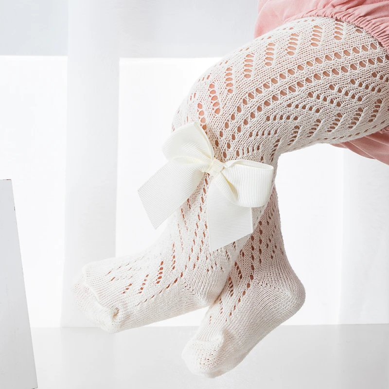 Kids Leggings Summer Baby Girls Soft Cotton Breathable Mesh Bow Tie Decor Pantyhose for 0-4 Years